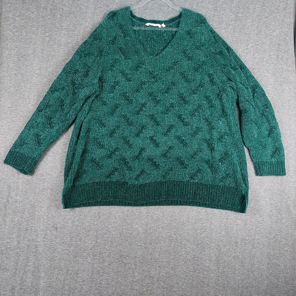 SOFT SURROUNDINGS WOMEN EMERALD GREEN CHENILLE VNECK LONG SLEEVE SWEATER SIZE 3X